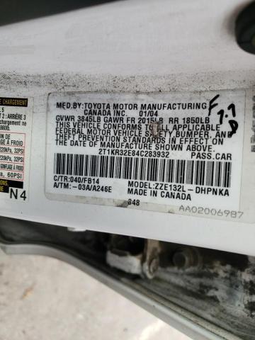 2T1KR32E84C283932 - 2004 TOYOTA COROLLA MA XR WHITE photo 12