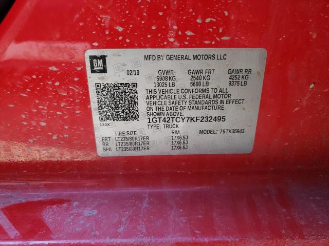 1GT42TCY7KF232495 - 2019 GMC SIERRA K3500 RED photo 13