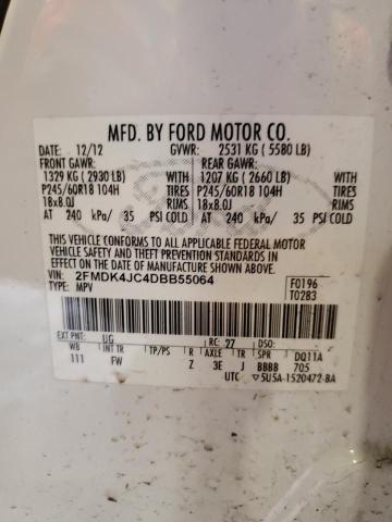 2FMDK4JC4DBB55064 - 2013 FORD EDGE SEL WHITE photo 13