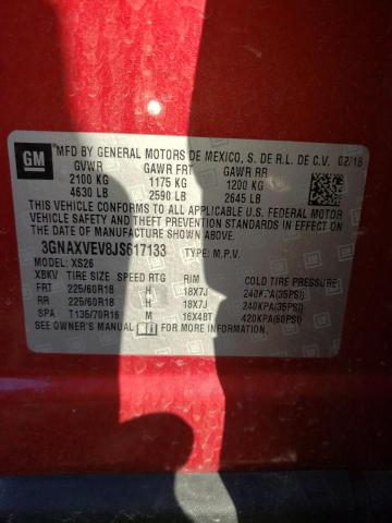 3GNAXVEV8JS617133 - 2018 CHEVROLET EQUINOX PREMIER RED photo 12