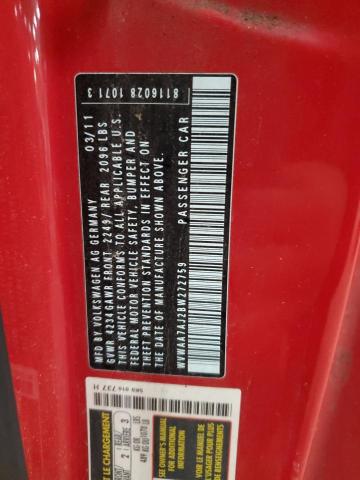 WVWAA7AJ2BW272759 - 2011 VOLKSWAGEN GOLF RED photo 12