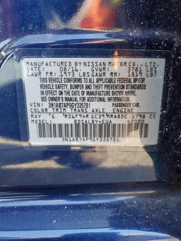 3N1AB7AP9GY335781 - 2016 NISSAN SENTRA S BLUE photo 13