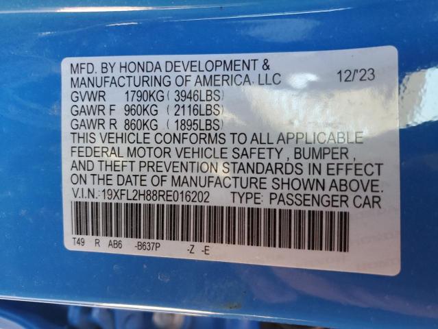 19XFL2H88RE016202 - 2024 HONDA CIVIC SPORT BLUE photo 12