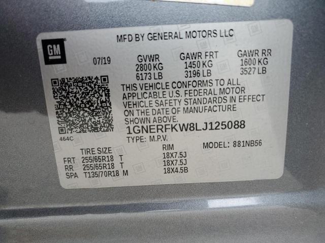 1GNERFKW8LJ125088 - 2020 CHEVROLET TRAVERSE LS GRAY photo 13