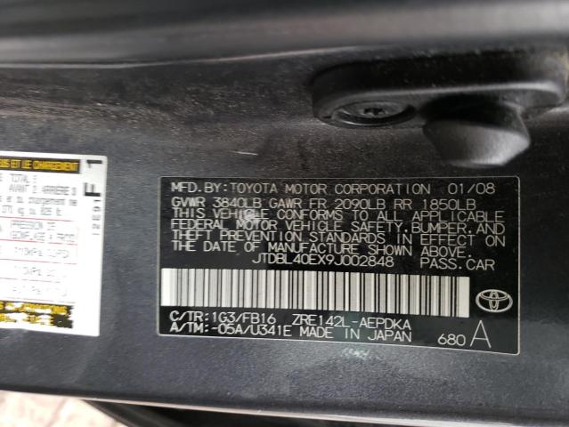 JTDBL40EX9J002848 - 2009 TOYOTA COROLLA BASE 灰色 照片 12