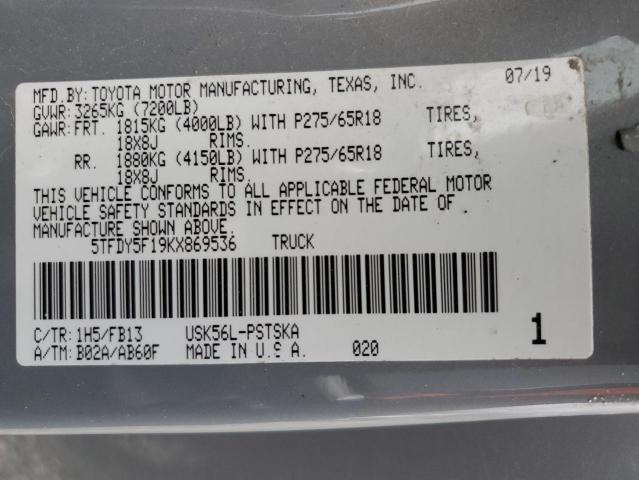 5TFDY5F19KX869536 - 2019 TOYOTA TUNDRA CREWMAX SR5 GRAY photo 13