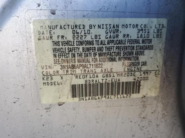 3N1AB6AP9AL711622 - 2010 NISSAN SENTRA 2.0 SILVER photo 12