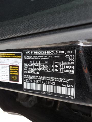 4JGDA5HB7FA551543 - 2015 MERCEDES-BENZ ML 350 4MATIC BLACK photo 13