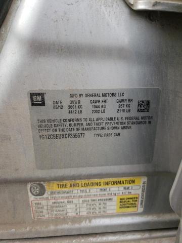 1G1ZC5EUXCF355677 - 2012 CHEVROLET MALIBU 1LT SILVER photo 12
