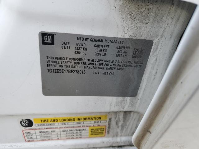 1G1ZC5E17BF278013 - 2011 CHEVROLET MALIBU 1LT 白色 照片 13