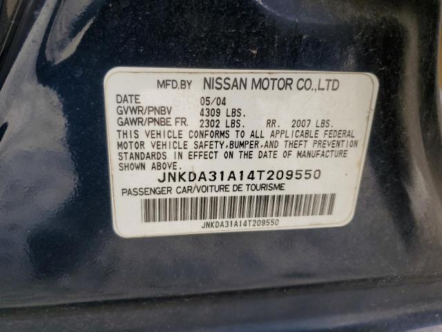 JNKDA31A14T209550 - 2004 INFINITI I35 BLUE photo 12