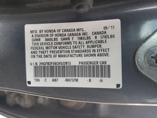 2HGFB2F56CH522815 - 2012 HONDA CIVIC LX CHARCOAL photo 13