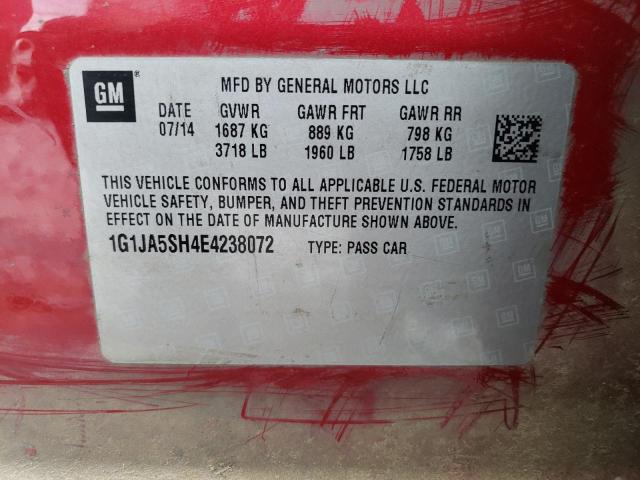 1G1JA5SH4E4238072 - 2014 CHEVROLET SONIC LS 红色 照片 12