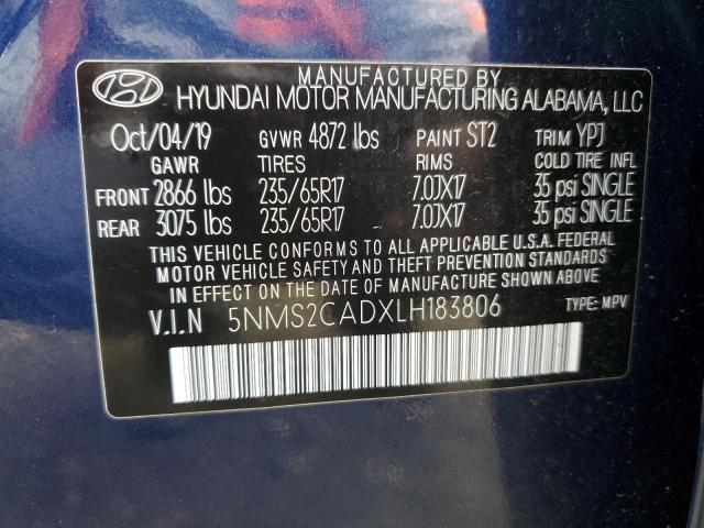 5NMS2CADXLH183806 - 2020 HYUNDAI SANTA FE SE BLUE photo 13