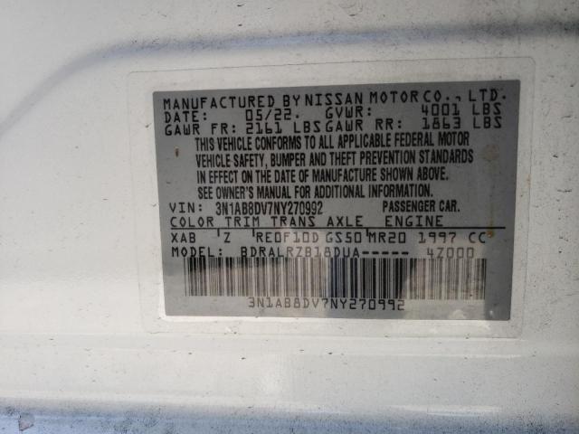 3N1AB8DV7NY270992 - 2022 NISSAN SENTRA SR WHITE photo 12