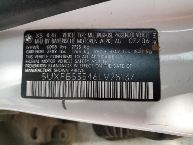 5UXFB53546LV28137 - 2006 BMW X5 4.4I WHITE photo 14