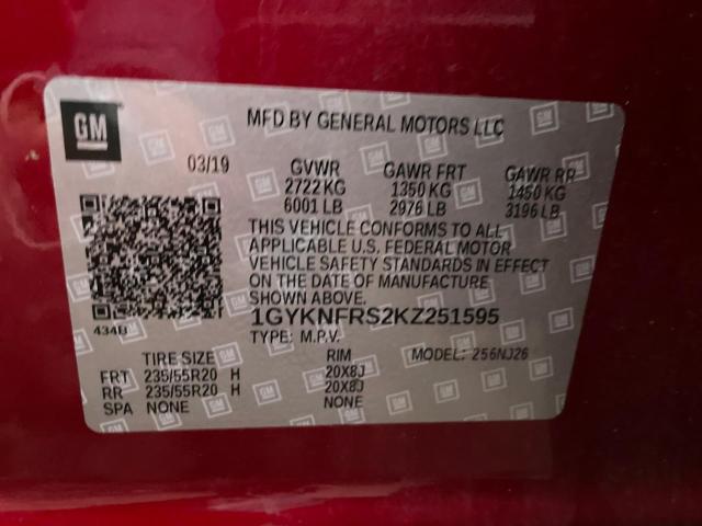 1GYKNFRS2KZ251595 - 2019 CADILLAC XT5 PREMIUM LUXURY RED photo 10