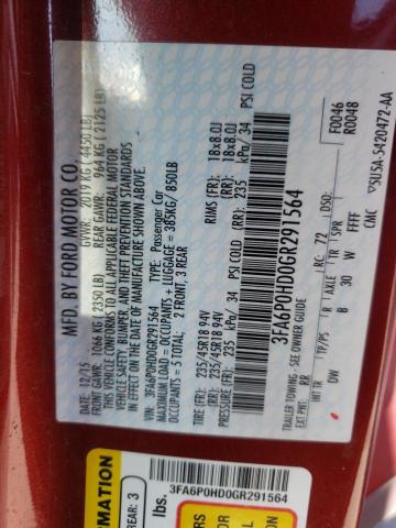 3FA6P0HD0GR291564 - 2016 FORD FUSION SE RED photo 12