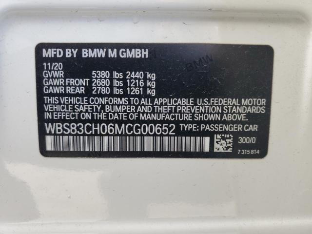 WBS83CH06MCG00652 - 2021 BMW M5 WHITE photo 12