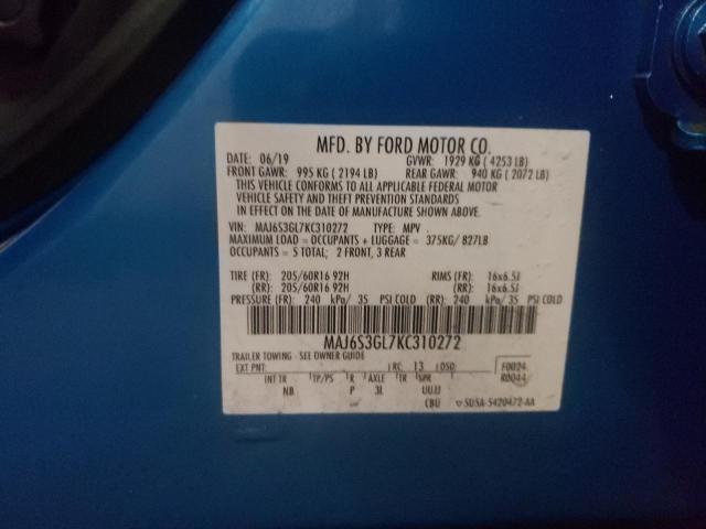 MAJ6S3GL7KC310272 - 2019 FORD ECOSPORT SE BLUE photo 12