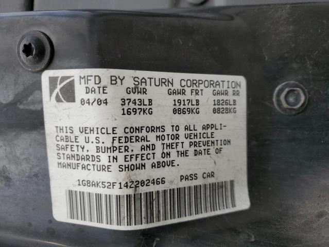 1G8AK52F14Z202466 - 2004 SATURN ION LEVEL 3 GRAY photo 13