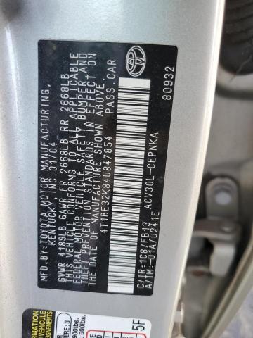 4T1BE32K84U847854 - 2004 TOYOTA CAMRY LE GRAY photo 12