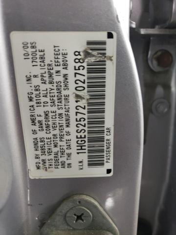 1HGES25721L027588 - 2001 HONDA CIVIC EX SILVER photo 12