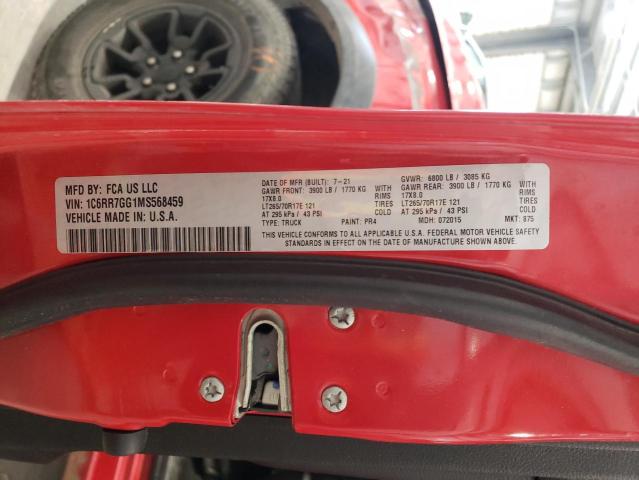 1C6RR7GG1MS568459 - 2021 RAM 1500 CLASS SLT 红色 照片 12