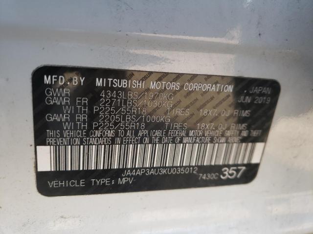 JA4AP3AU3KU035012 - 2019 MITSUBISHI OUTLANDER ES WHITE photo 13