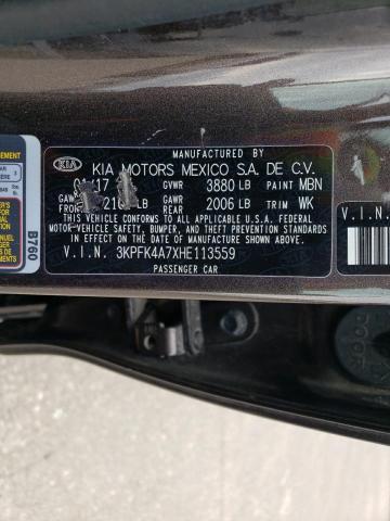 3KPFK4A7XHE113559 - 2017 KIA FORTE LX GRAY photo 12