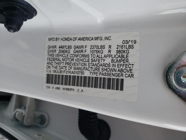 19UUB1F31KA010750 - 2019 ACURA TLX WHITE photo 12