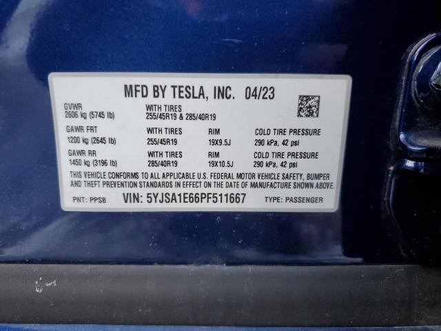 5YJSA1E66PF511667 - 2023 TESLA MODEL S BLUE photo 12