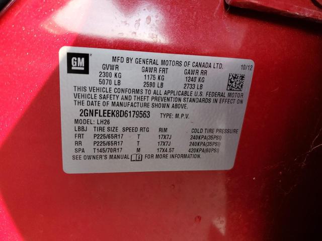 2GNFLEEK8D6179563 - 2013 CHEVROLET EQUINOX LT RED photo 12