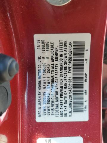 JHMZE2H75AS021081 - 2010 HONDA INSIGHT EX BURGUNDY photo 13