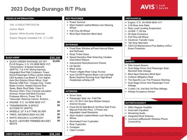 1C4SDJCT8PC553738 - 2023 DODGE DURANGO R/T WHITE photo 13