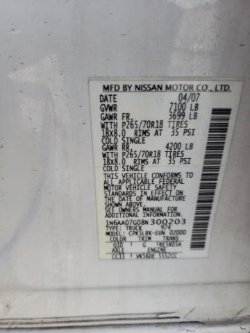 1N6AA07G08N300203 - 2008 NISSAN TITAN XE WHITE photo 12