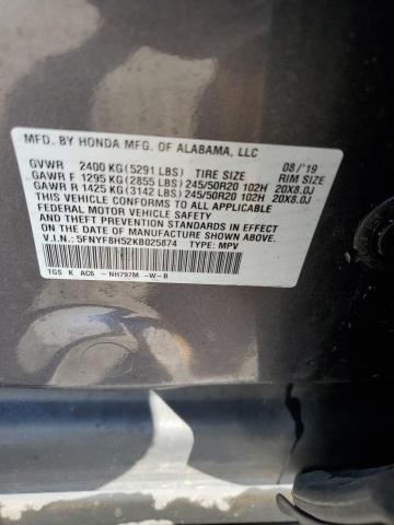 5FNYF8H52KB025874 - 2019 HONDA PASSPORT EXL GRAY photo 12
