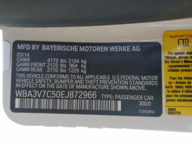 WBA3V7C50EJ872966 - 2014 BMW 428 I SULEV WHITE photo 12