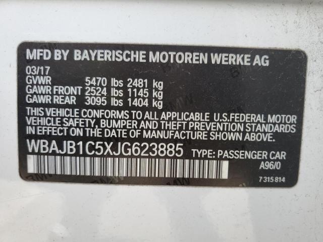 WBAJB1C5XJG623885 - 2018 BMW 530XE WHITE photo 12