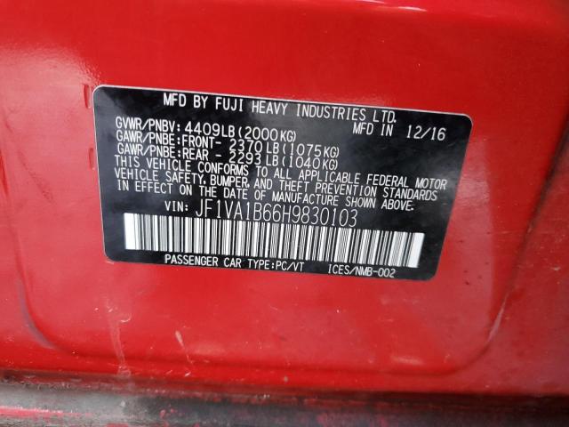 JF1VA1B66H9830103 - 2017 SUBARU WRX RED photo 12