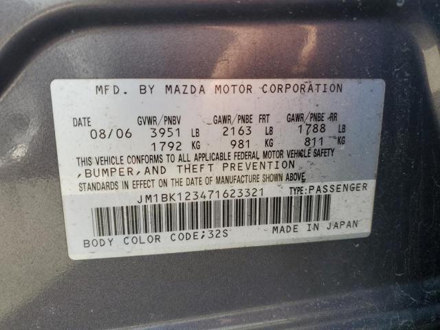 JM1BK123471623321 - 2007 MAZDA 3 S GRAY photo 12