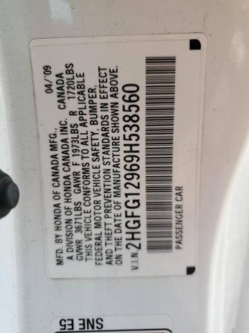 2HGFG12969H538560 - 2009 HONDA CIVIC EXL WHITE photo 13