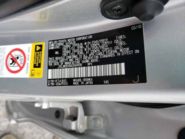 JTEJW3EH0A2044908 - 2010 TOYOTA HIGHLANDER HYBRID LIMITED SILVER photo 12