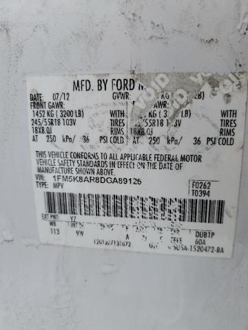 1FM5K8AR8DGA89126 - 2013 FORD EXPLORER POLICE INTERCEPTOR 白色 照片 12