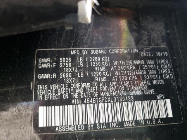 4S4BTGPDXL3130433 - 2020 SUBARU OUTBACK TOURING LDL Սև լուսանկար 13