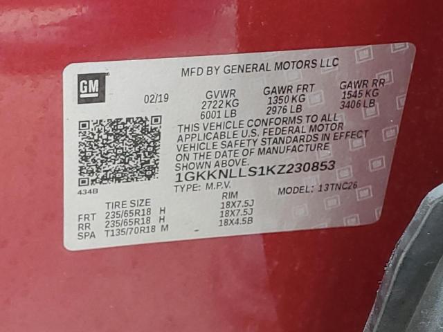 1GKKNLLS1KZ230853 - 2019 GMC ACADIA SLE RED photo 14