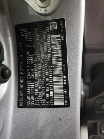 JHMFC1F70JX018372 - 2018 HONDA CIVIC EXL SILVER photo 12