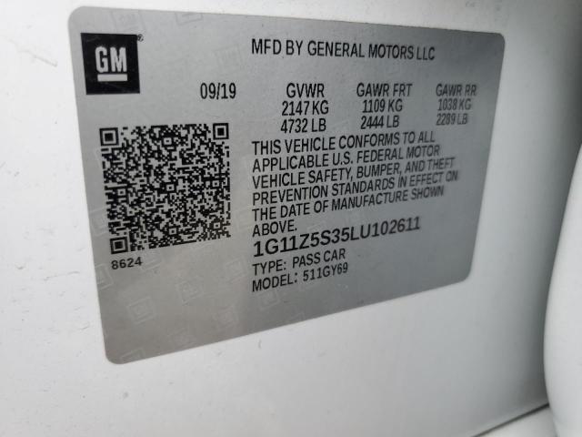 1G11Z5S35LU102611 - 2020 CHEVROLET IMPALA LT WHITE photo 12