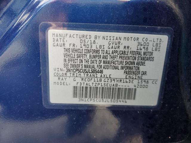 3N1CP5CU5JL505446 - 2018 NISSAN KICKS S BLUE photo 12