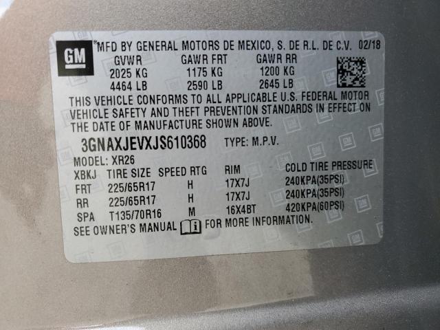 3GNAXJEVXJS610368 - 2018 CHEVROLET EQUINOX LT GRAY photo 13